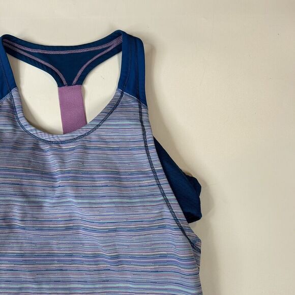 Ivivva By Lululemon Get Loud Tank Top Girls 14 Striped Blue Built In Bra - Picture 2 of 8